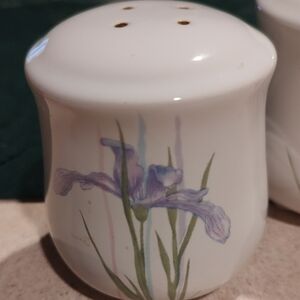 Floral Ceramic Salt and Pepper Shakers - Purple Iris Design